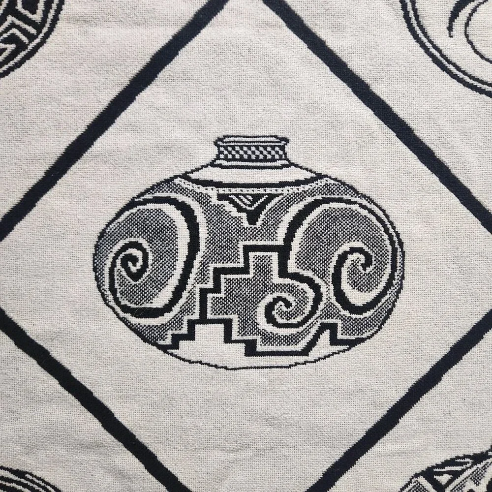 Vintage Southwest Native Aztec Pottery Pots Blanket Tapestry 74” X 50”